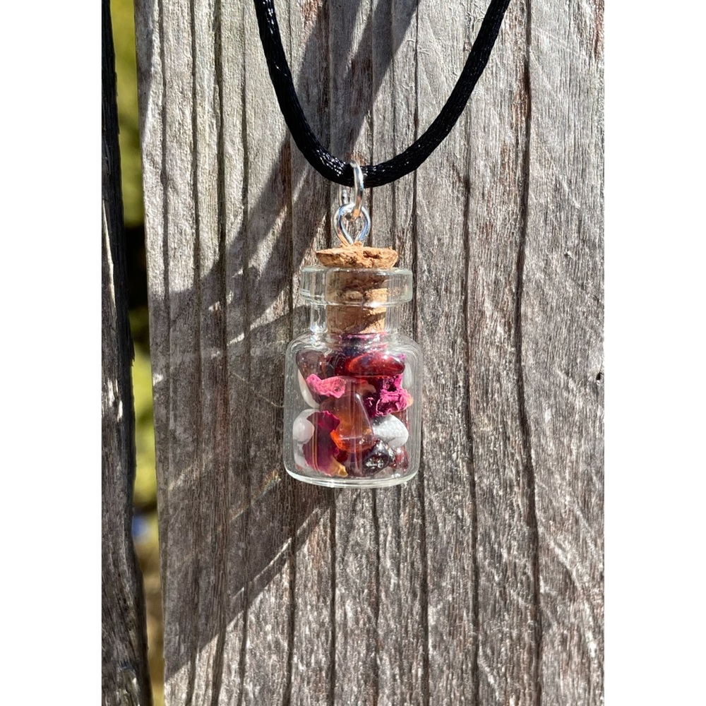 Howlite Garnet Rose Petal Jar Pendant | Hand Crafted | Cork Bottle